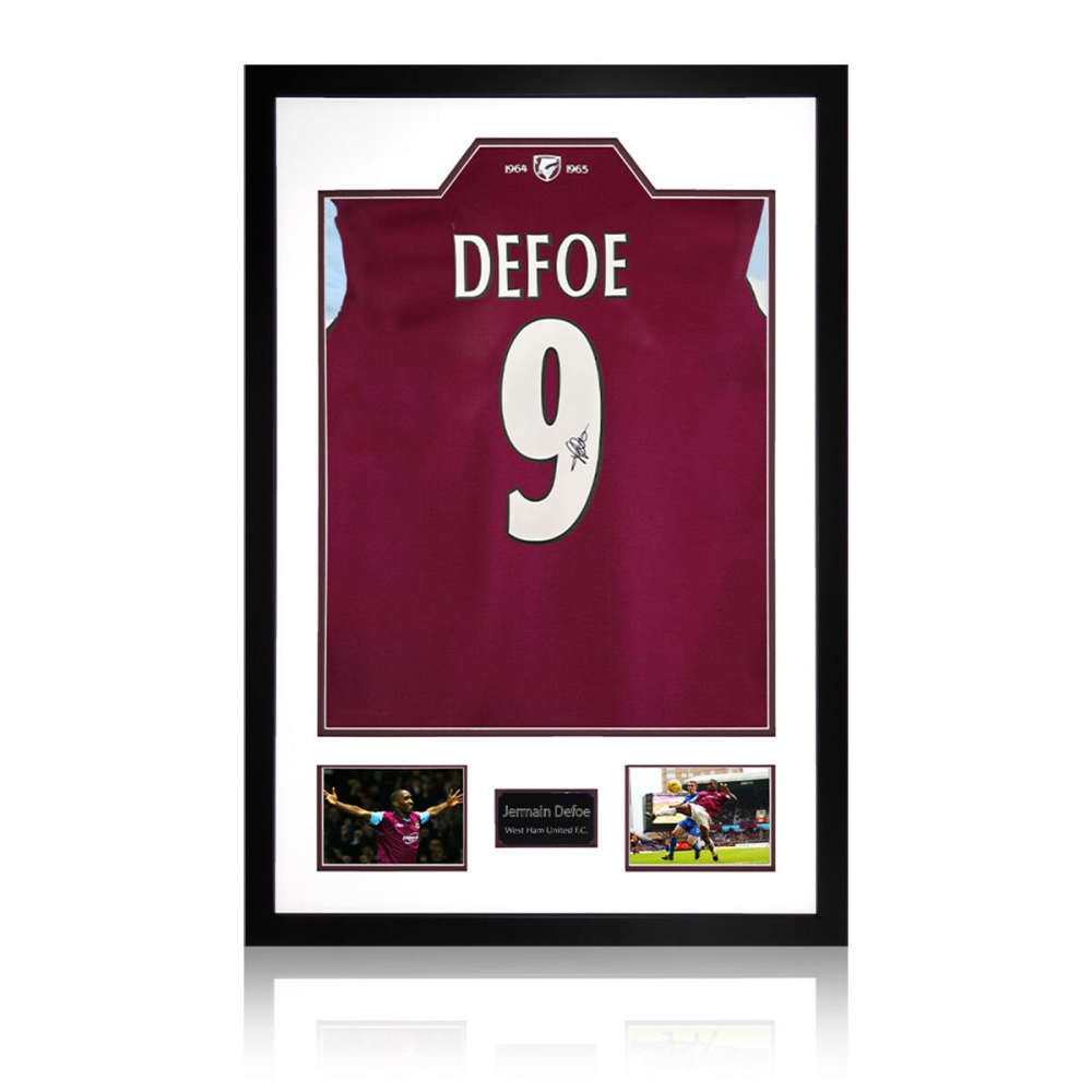 Jermain Defoe Signed Framed West Ham Football Shirt including 2 Photos