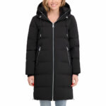 DKNY Ladies Long Down Coat with Hood in Taupe - Image 11