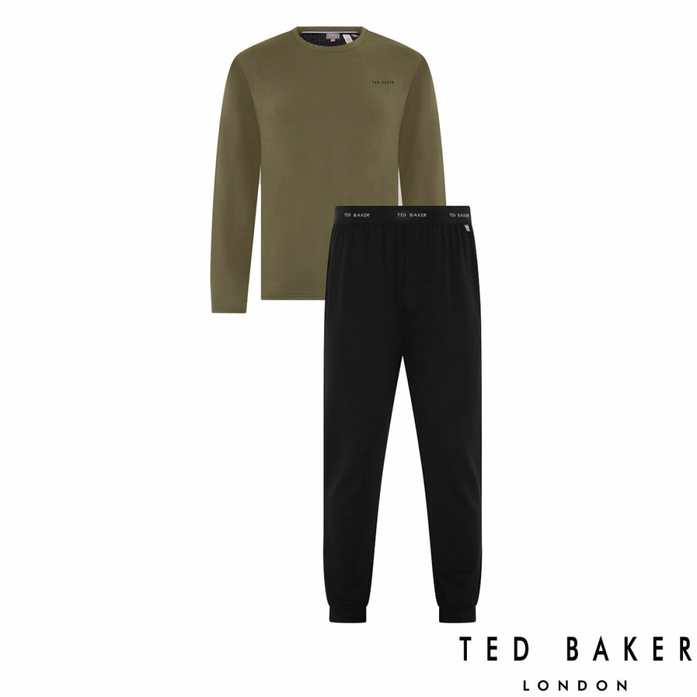 Ted Baker Mens Long Sleeve Lounge Set in Olive & Black