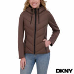 DKNY Women's Mixed Media Jacket in Taupe