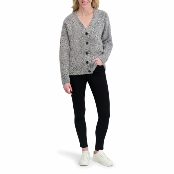 DKNY Ladies Leopard Print Cardigan in Stone