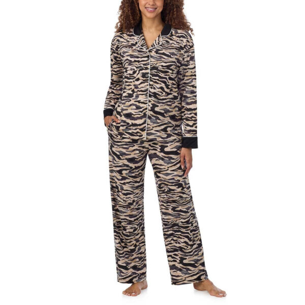 DKNY Women's Notch Collar Pyjama Set in Animal Print
