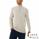 Jack Wills Men's Funnel Neck 1/2 Zip Sweater in Oatmeal