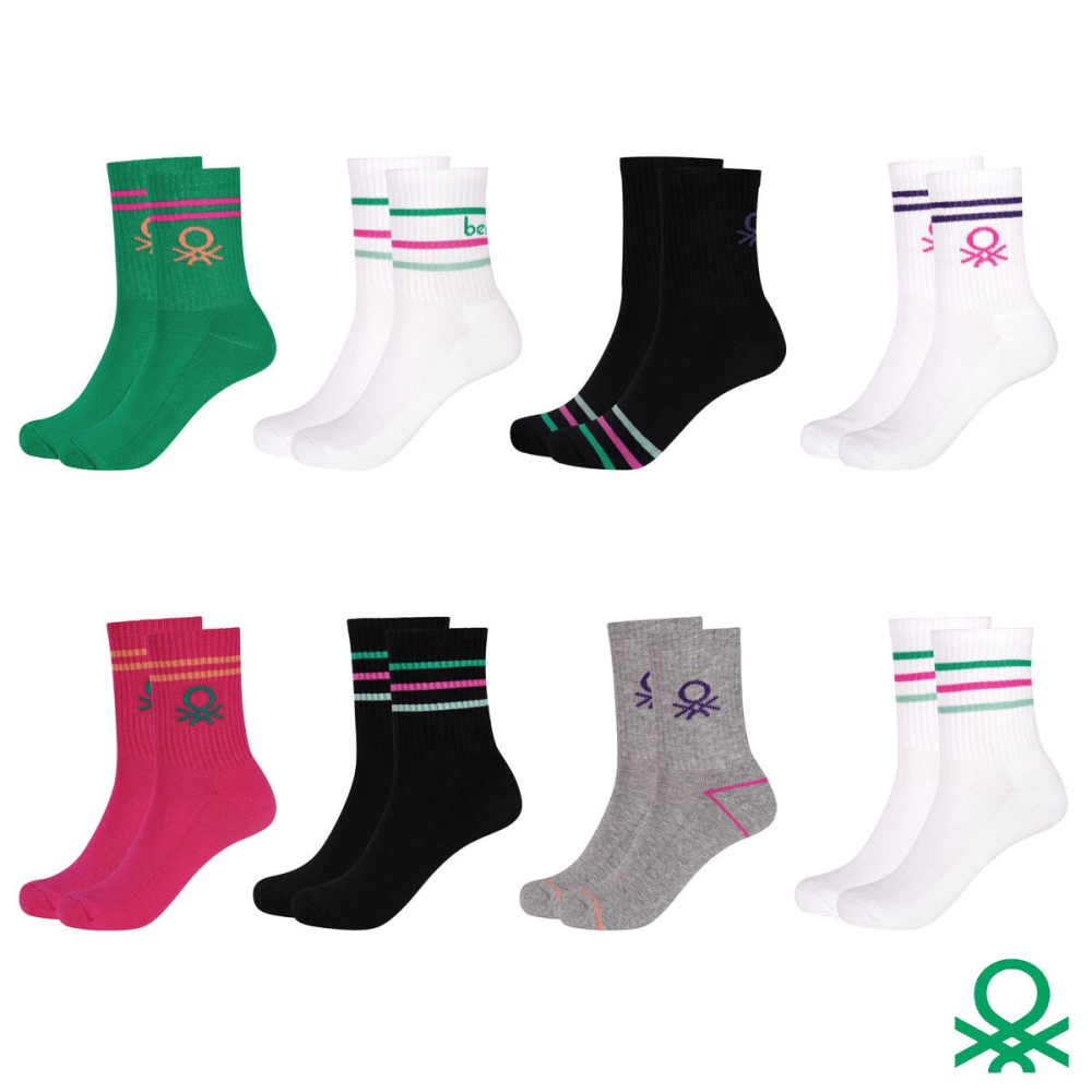 United Colors of Benetton Ladies Sport Crew Sock, 8 Pack
