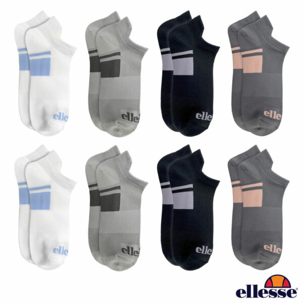 Ellesse Ladies No Show Sports Socks, 8 Pack in White/Grey/Black