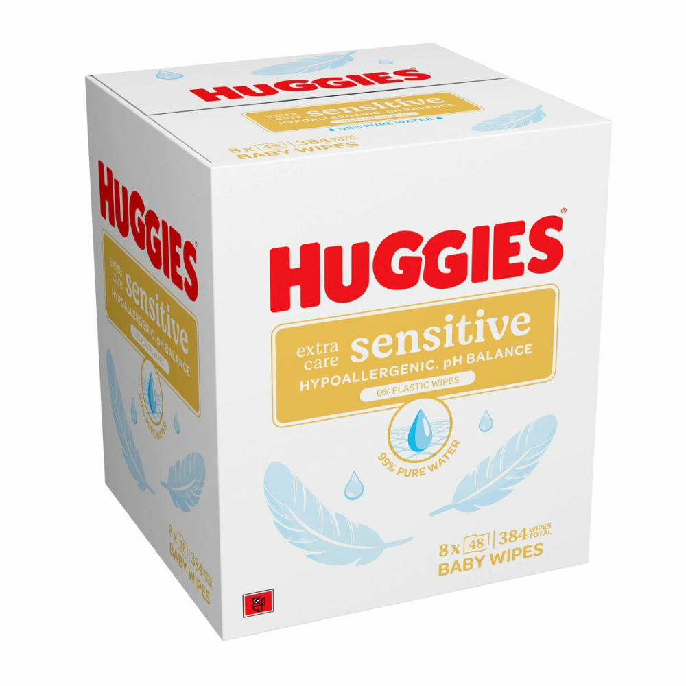 Huggies Plastic Free Extra Care Baby Wipes, 8 x 48 Wipes
