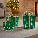 Red Metal Gift Boxes with LED Snowflake Pattern – Set of 3 - Image 17