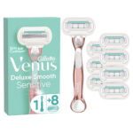 Gillette Venus Deluxe Smooth Sensitive Razor, Metal Handle & 8 Blades