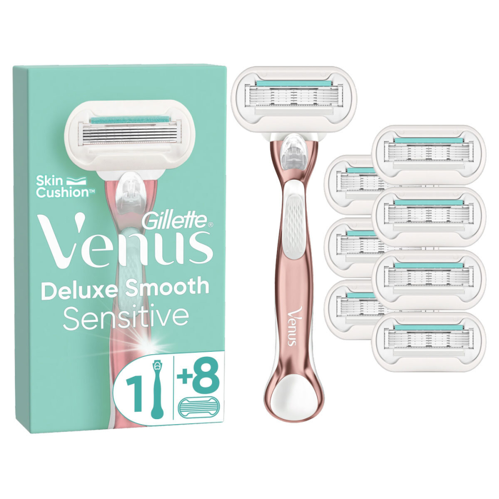 Gillette Venus Deluxe Smooth Sensitive Razor, Metal Handle & 8 Blades