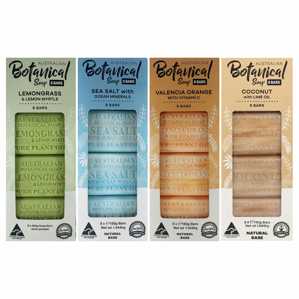 Australian Botanical Soap Bar, 8 Pack in 4 Varieties