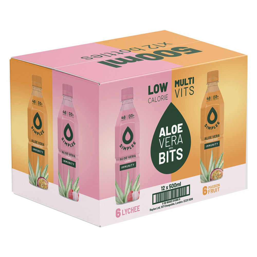 Simplee Aloe Vera Lychee & Passionfruit Drink, 12 x 500ml
