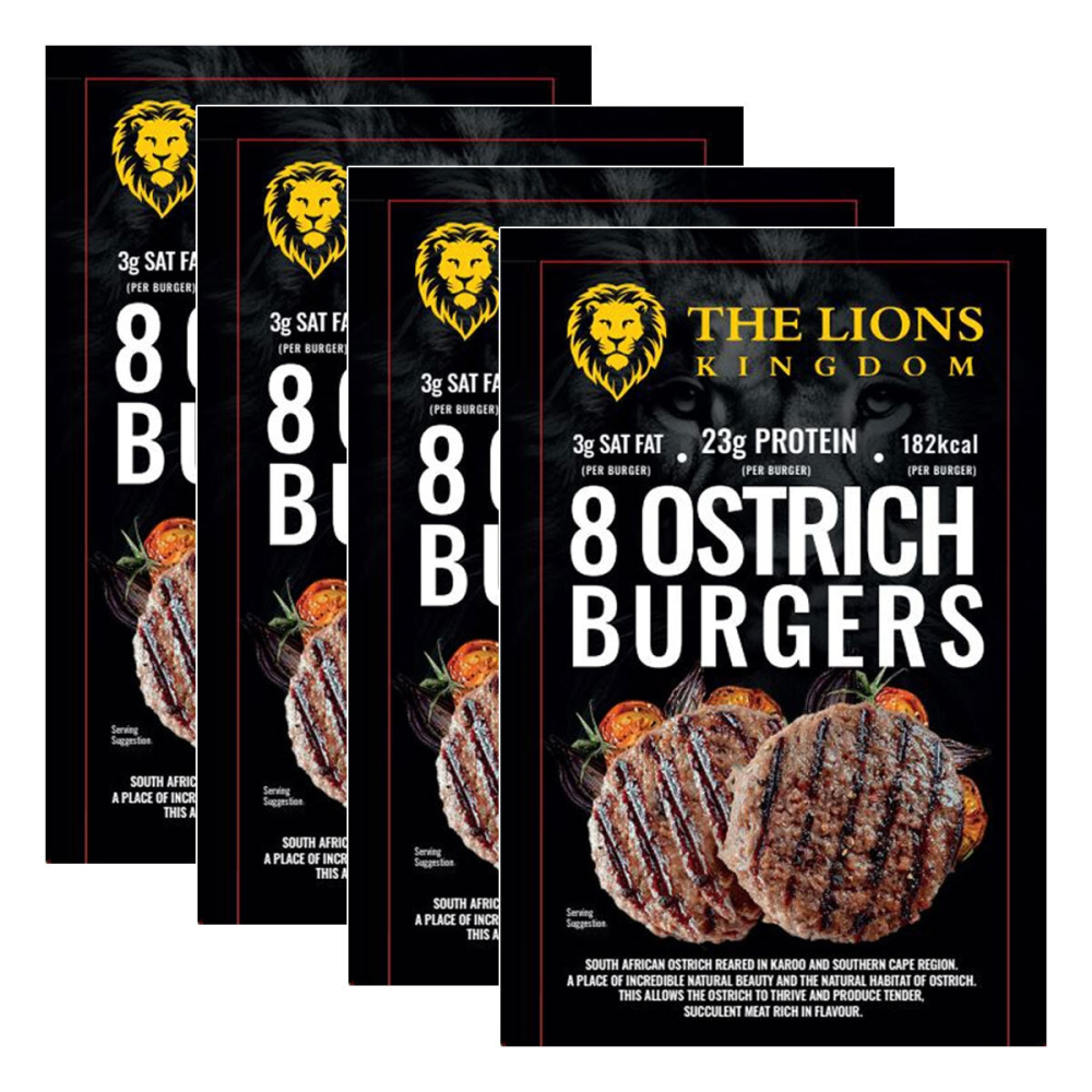 The Lions Kingdom Ostrich Burgers, 4 x 8 x 120g