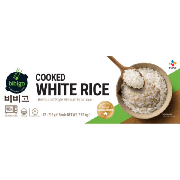 Bibigo Medium Grain Cooked Sticky White Rice, 12 x 210g