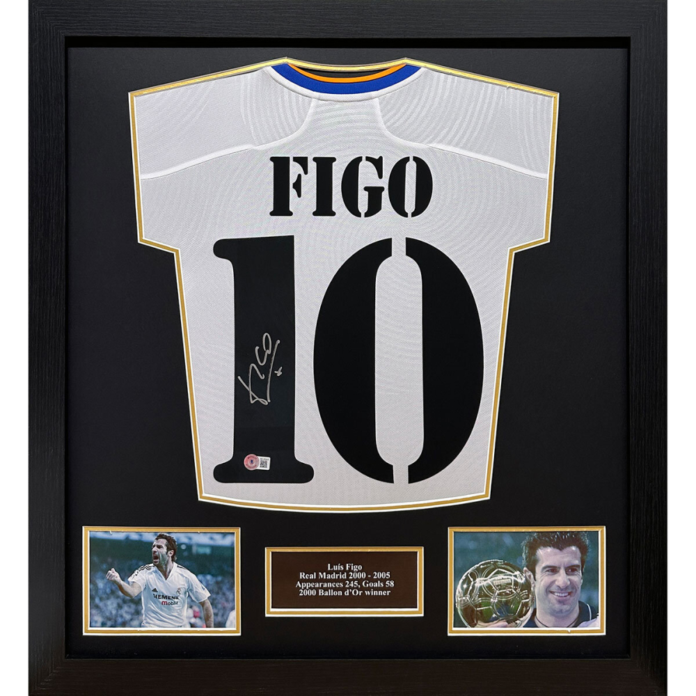 Luis Figo Signed Framed Real Madrid Football Shirt