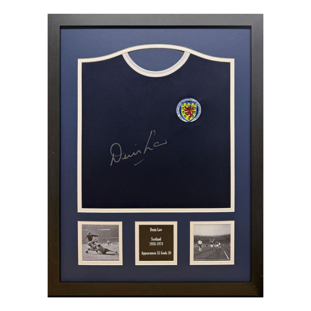 Denis Law Signed Framed Scotland Football Shirt
