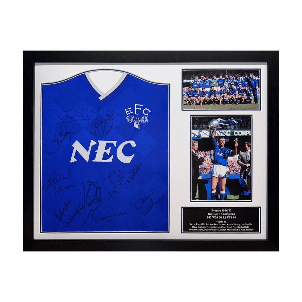 Everton Signed Framed 1987 Champions Football Shirt Signed by Players
