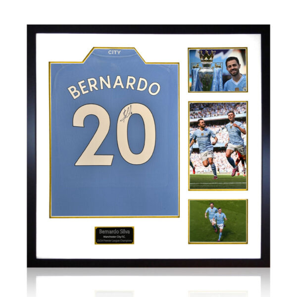 Bernardo Silva Signed Framed MCFC 24/25 Football Shirt including 3 Photos