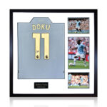 Jeremy Doku Signed Framed MCFC 24/25 Football Shirt including 3 Photos