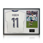 Phil Foden Signed Framed 2024 England Football Shirt including 1 Photo, with White Mount - Image 3