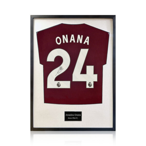 Amadou Onana Signed Framed Aston Villa Football Shirt with White Mount