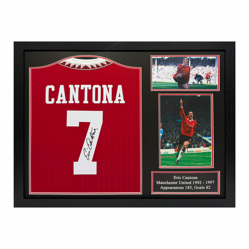 Eric Cantona Signed Framed Manchester United Football Shirt