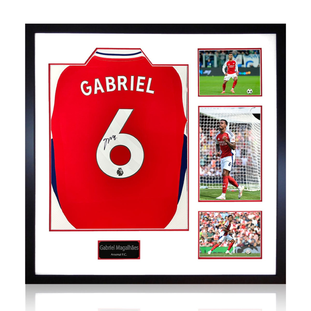 Gabriel Magalhães Signed Framed Arsenal 24/25 Football Shirt including 3 Photos