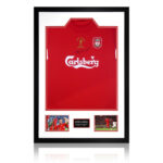 Steven Gerrard Signed Framed 2005 Liverpool Football Shirt including 2 Photos
