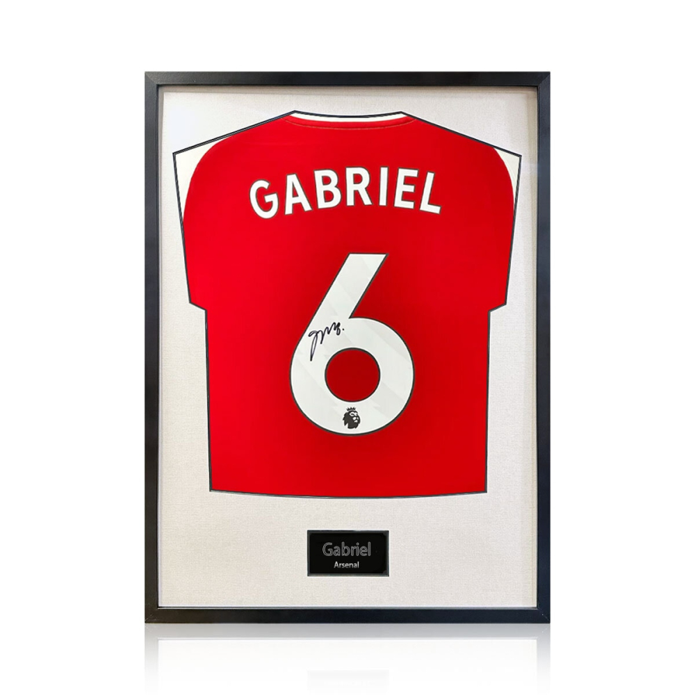 Gabriel Signed Framed Arsenal Football Shirt including 1 Photo, with White Mount