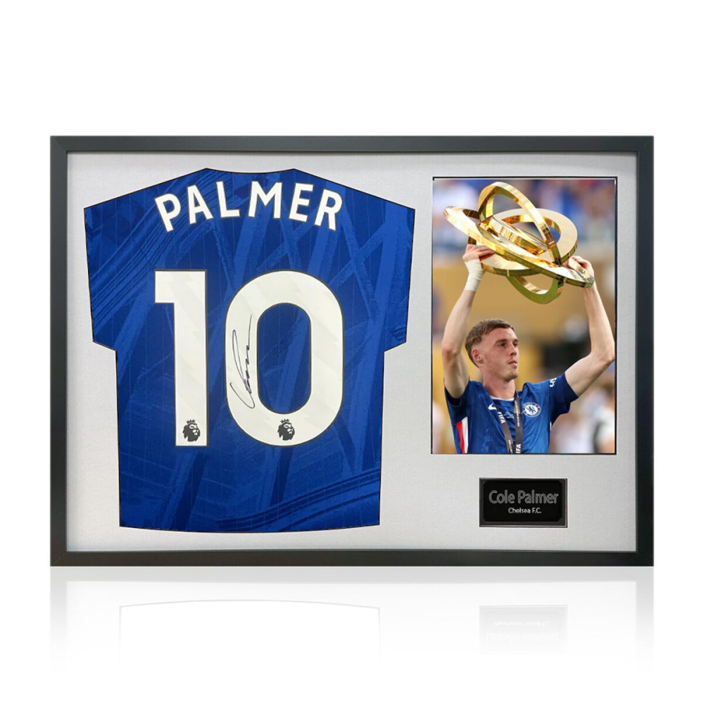 Cole Palmer Signed Framed Chelsea Football Shirt including 1 Photo, with White Mount