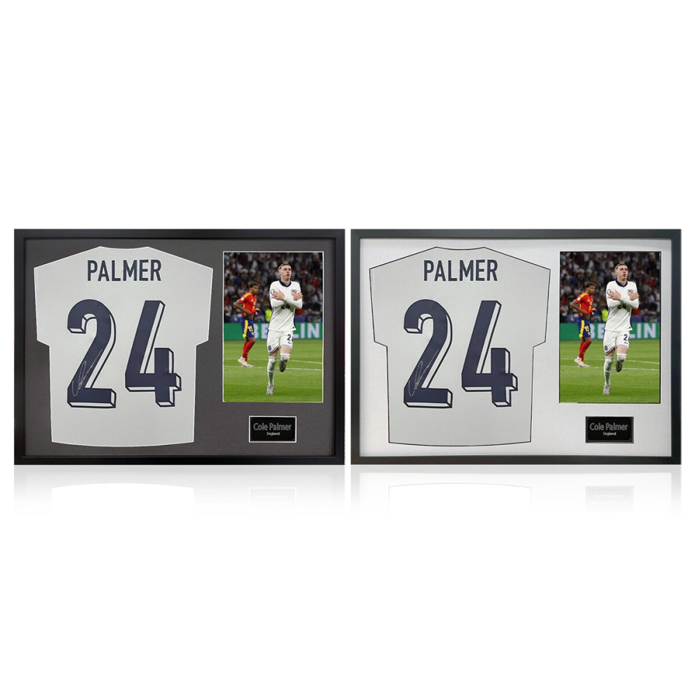 Cole Palmer Signed Framed England Football Shirt including 1 Photo, with White Mount