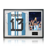 Christian Romero Signed Framed Argentina Football Shirt including 1 Photo, with White Mount