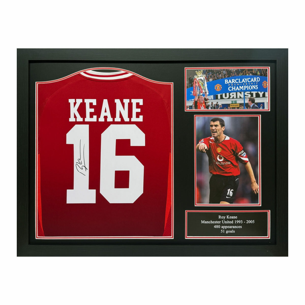 Roy Keane Signed Framed Manchester United 16 Football Shirt