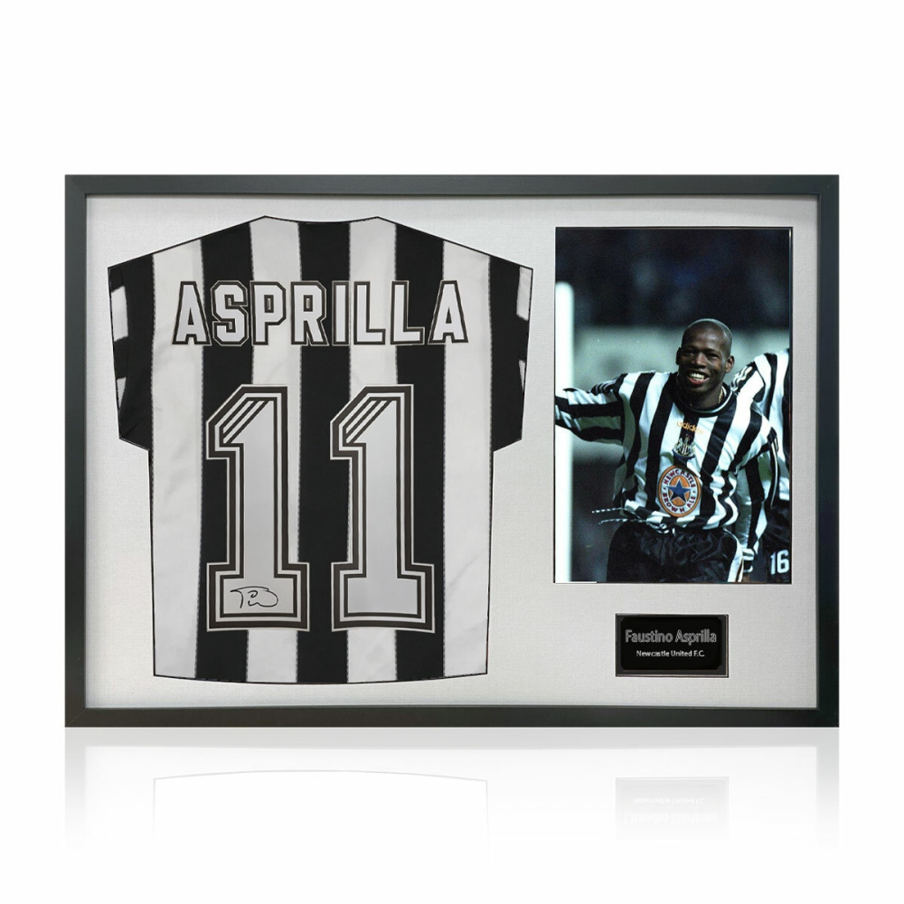 Faustino Asprilla Signed Framed Newcastle Football Shirt including 1 Photo in White