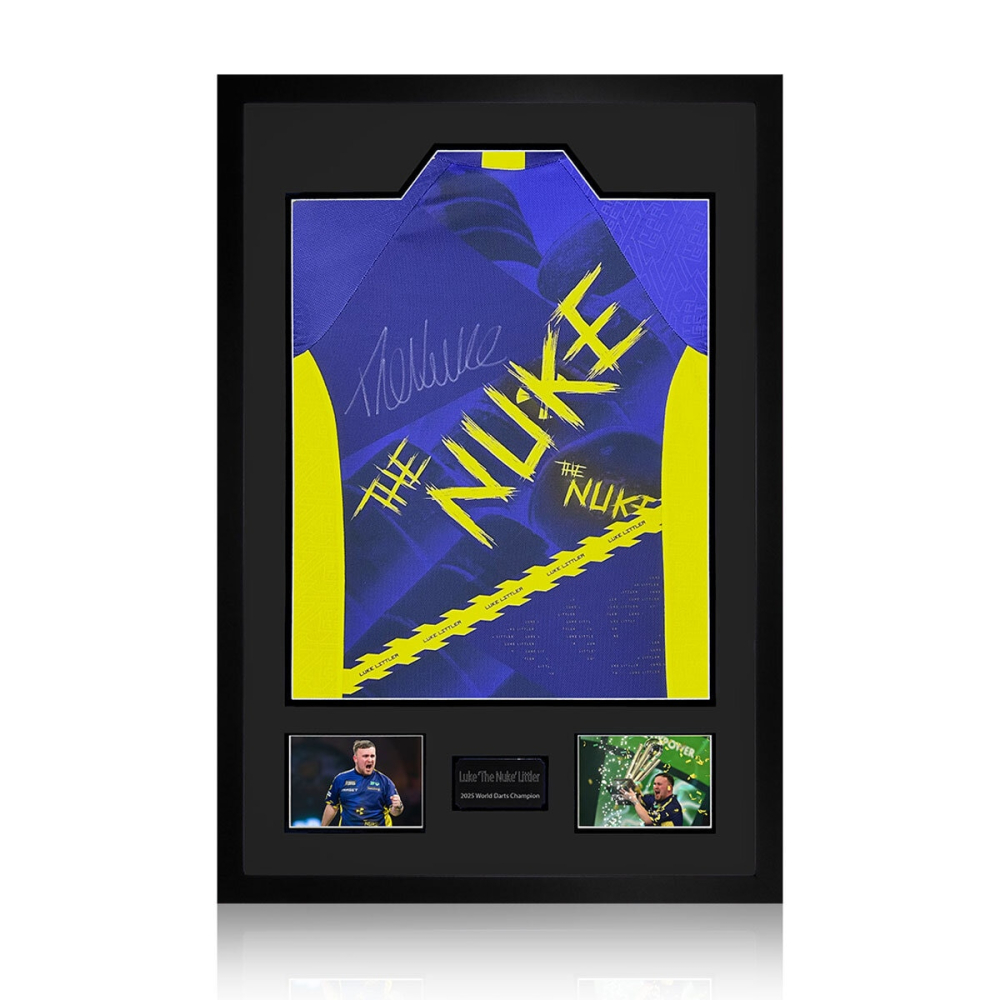 Luke Littler Signed Framed 2025 Darts Shirt including 2 Photos
