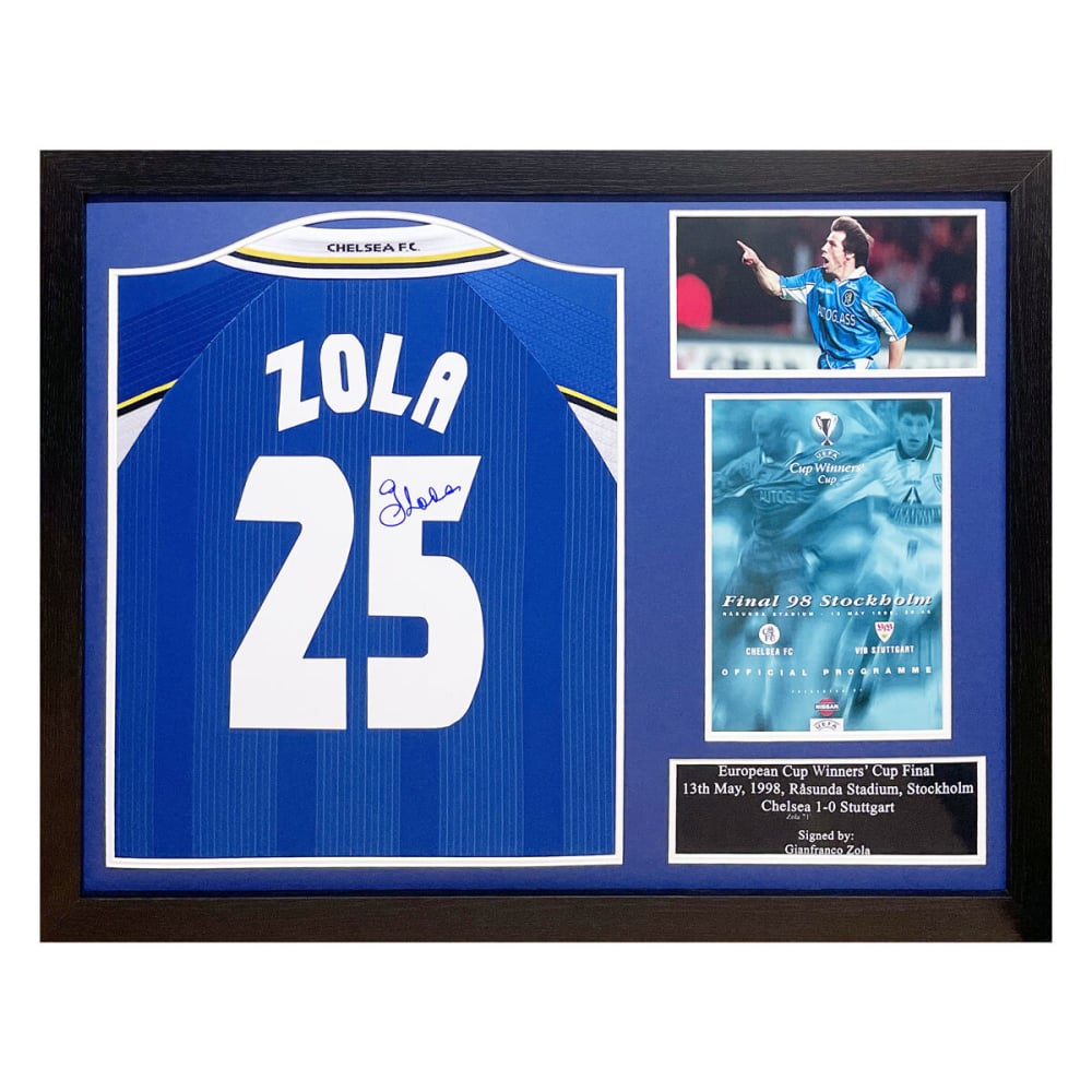 Gianfranco Zola Signed Framed Chelsea Football Shirt