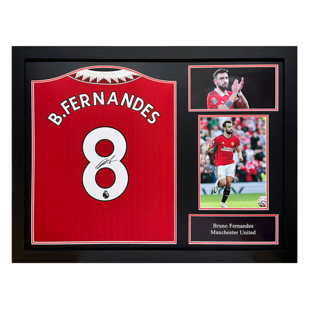 Bruno Fernandes Signed Framed Manchester United Football Shirt