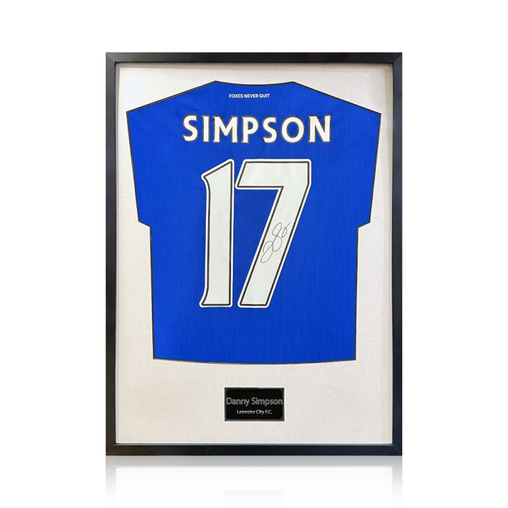 Danny Simpson Signed Framed Leicester City Football Shirt with White Mount