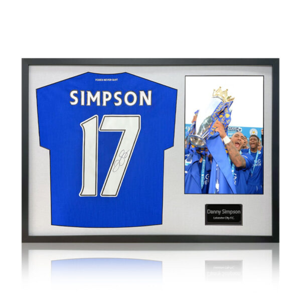 Danny Simpson Signed Framed Leicester City Football Shirt including 1 Photo, with White Mount
