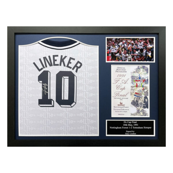 Gary Lineker Signed Framed Tottenham Football Shirt