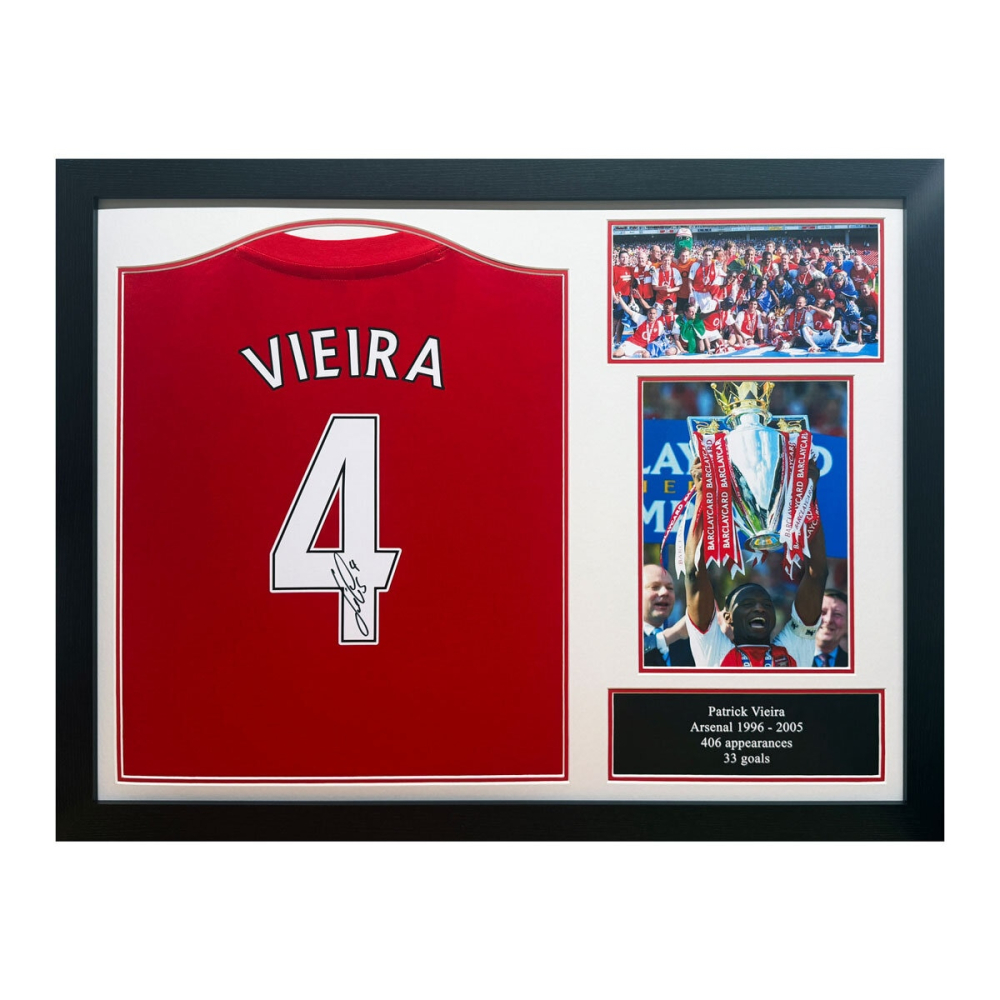 Patrick Vieira Signed Framed Arsenal Retro Football Shirt
