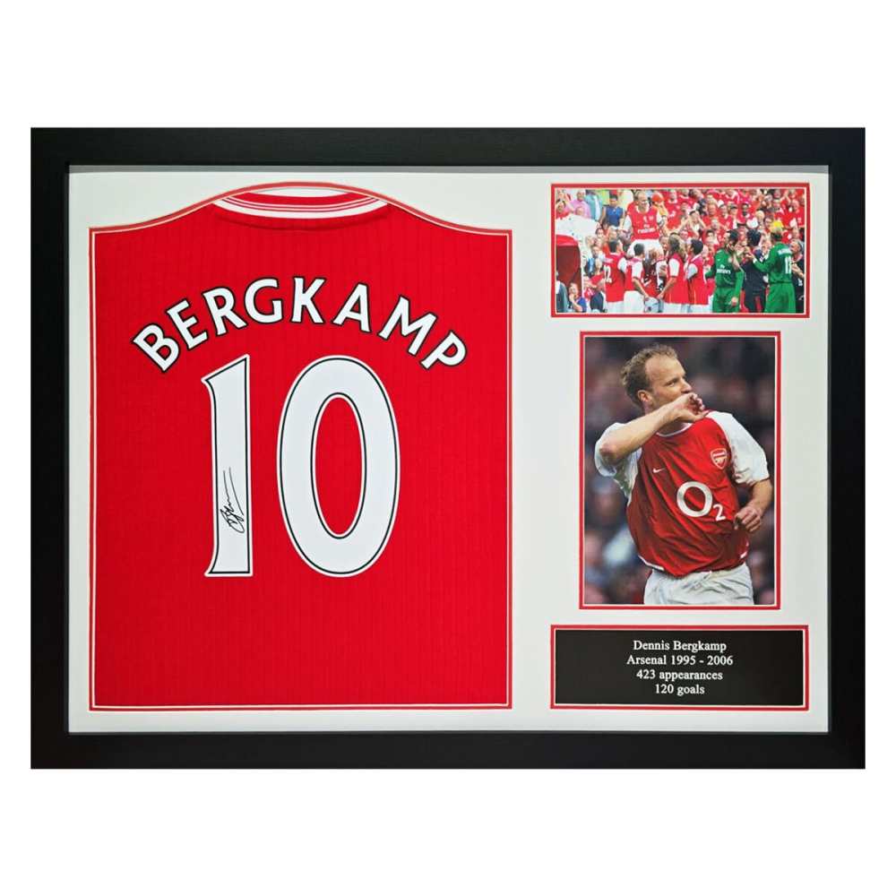 Dennis Bergkamp Signed Framed Arsenal Retro Football Shirt