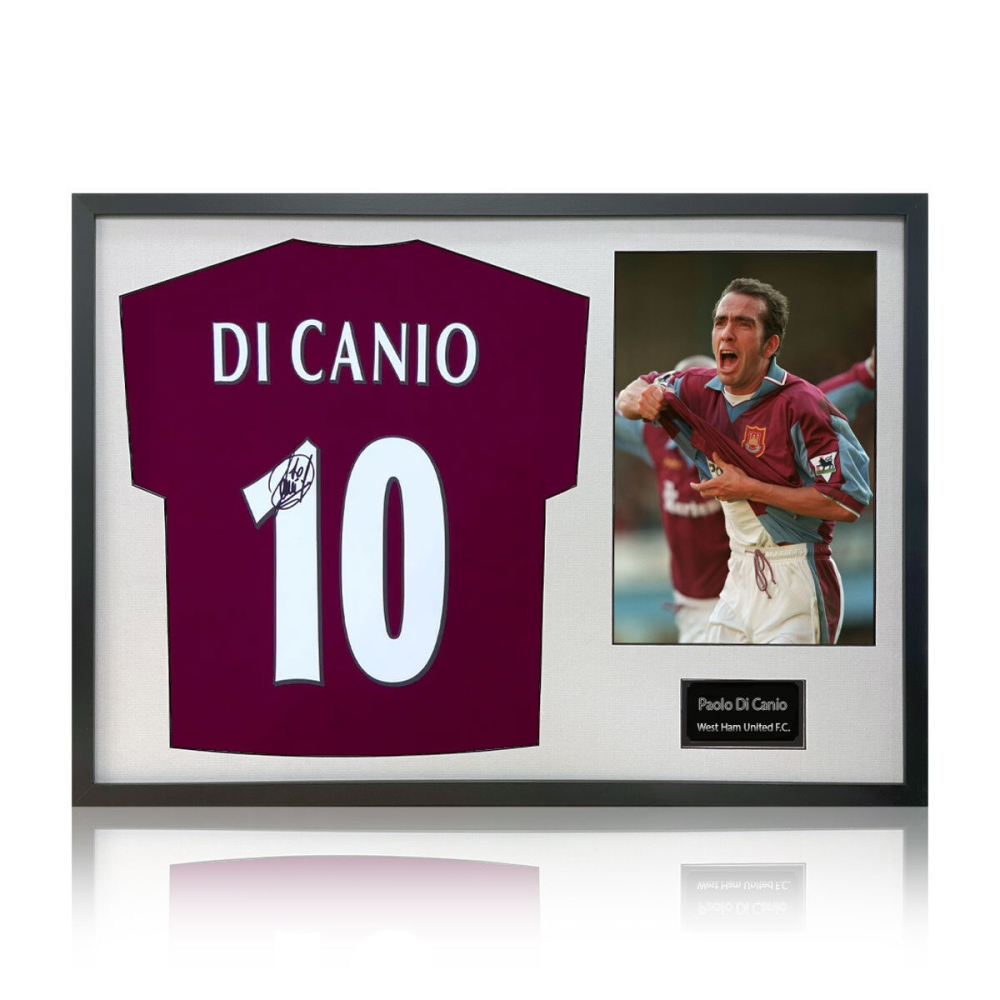 Paolo Di Canio Signed Framed WHU Football Shirt including 1 Photo, with White Mount