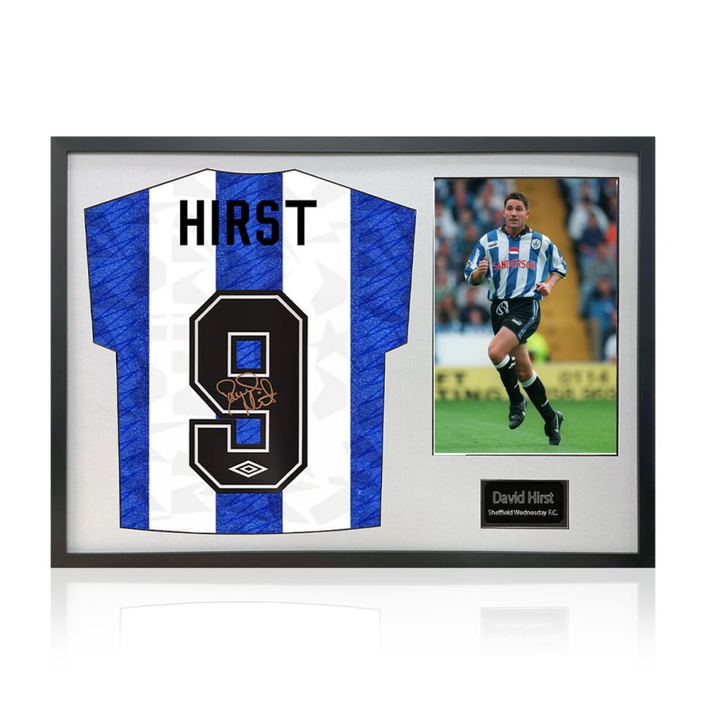 David Hirst Signed Framed SWFC Football Shirt including 1 Photo, with White Mount