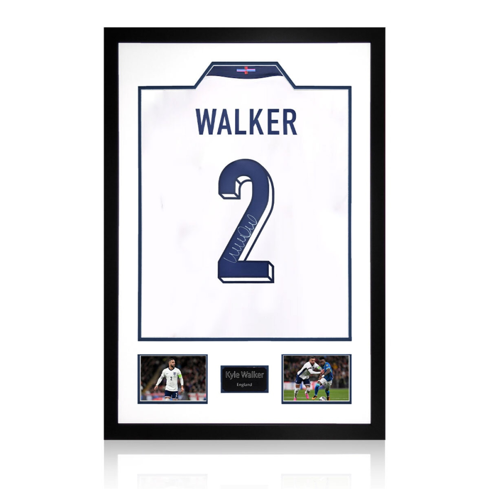 Kyle Walker Signed Framed England Football Shirt including 2 Photos