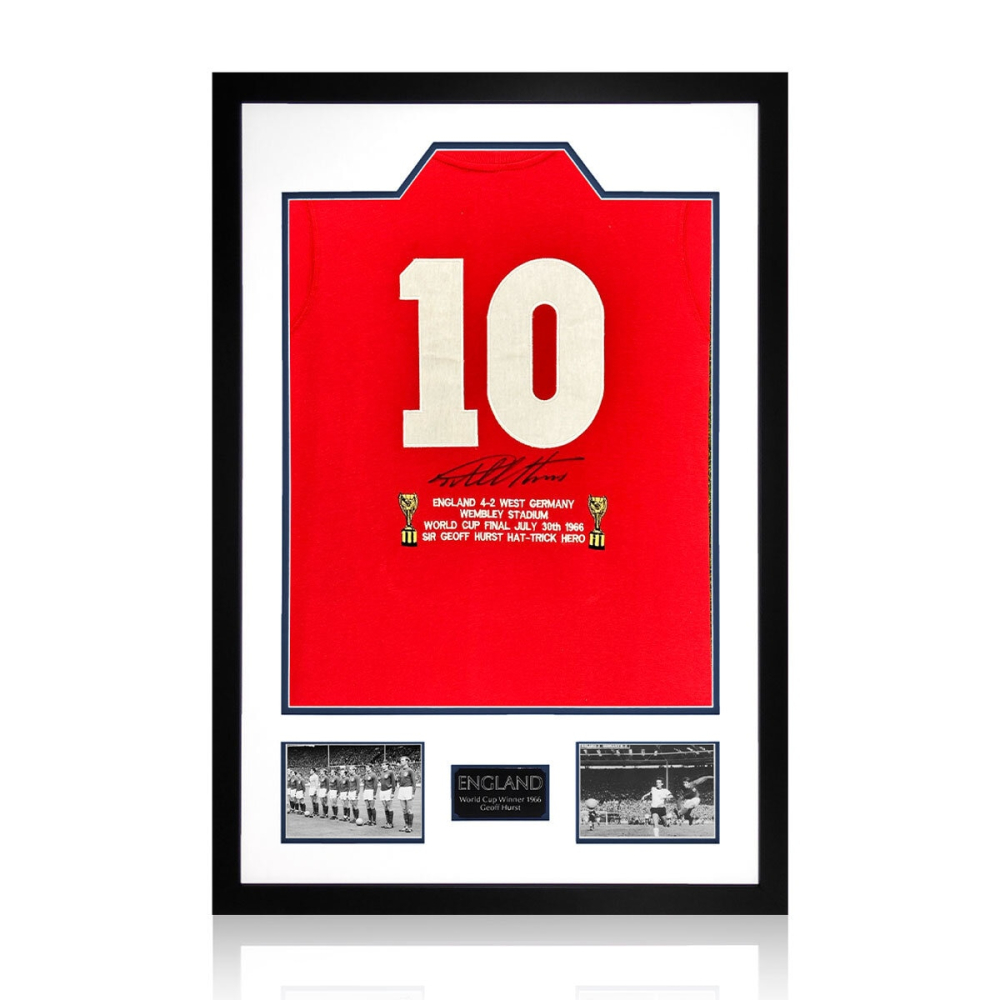 Geoff Hurst Signed Framed England Football Shirt including 2 Photos