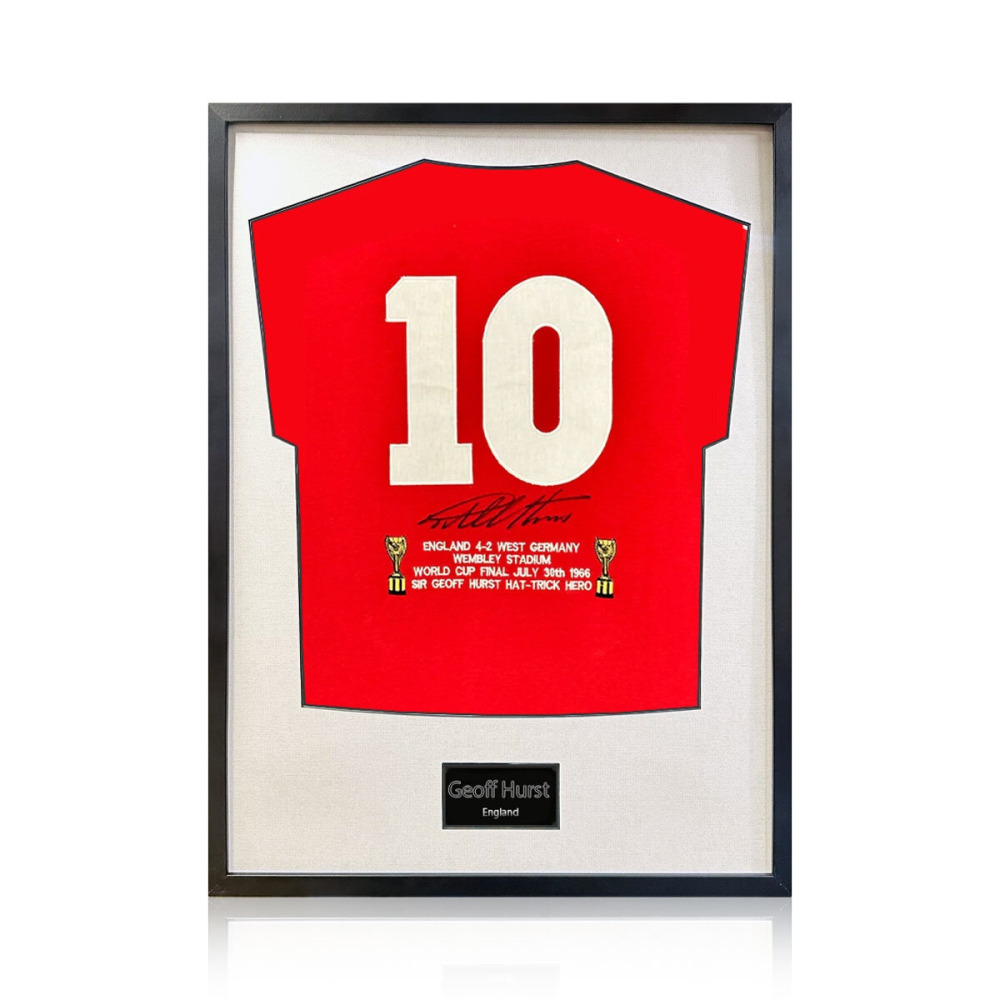 Geoff Hurst Signed Framed England Football Shirt with White Mount