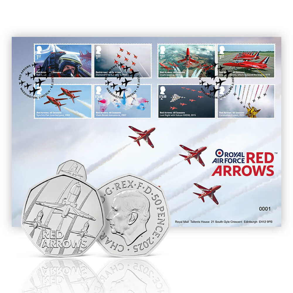 Red Arrows 50p Brilliant Uncirculated Coin Cover from Royal Mail® and The Royal Mint