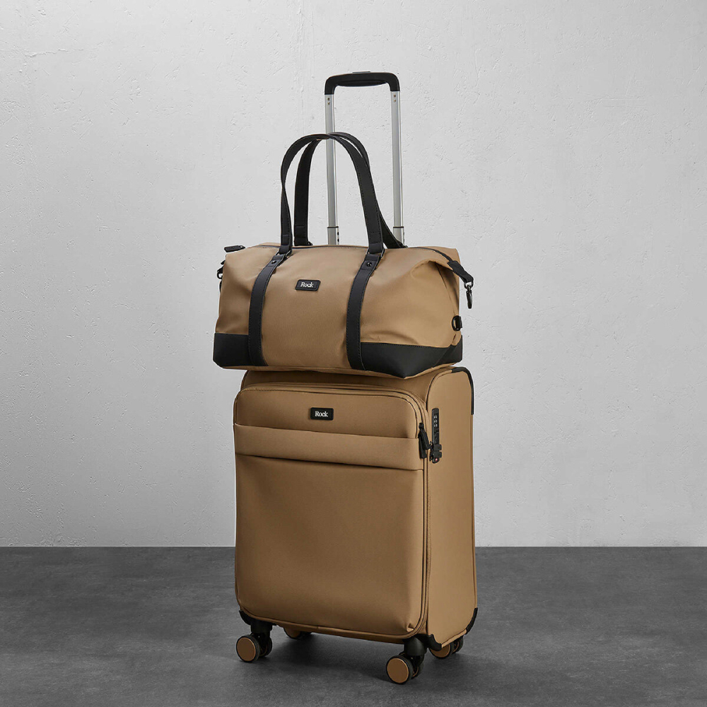 Rock Harper 2 Piece Softside Cabin and Holdall Luggage Set In Beige