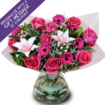 27 Stem Cerise Mixed Flower Bouquet with Greetings Card