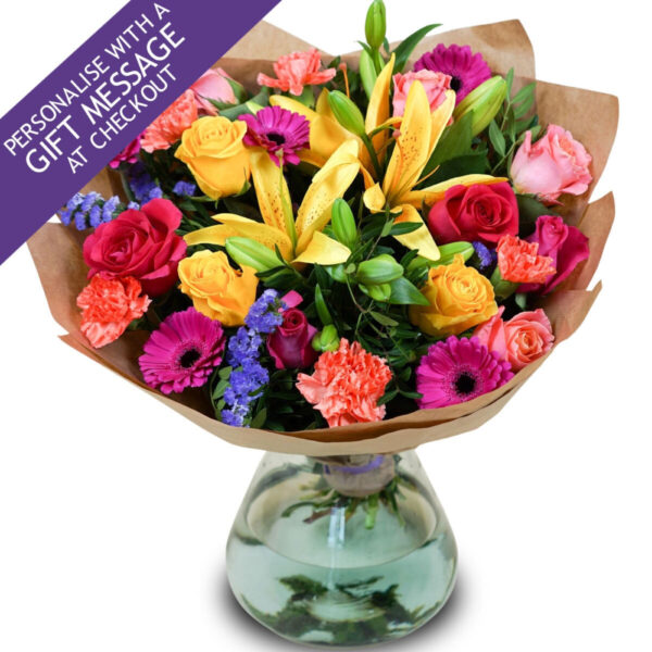 28 Stem Vibrant Mixed Flower Bouquet with Greetings Card